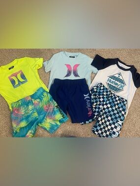 Hurley Kids Neon Yellow & Blue Swim Set - 3 Shirts & 3 Boardshorts
